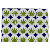 白とミッドナイトブルーの雑草の葉 ラージペーパーバッグ (裏面)