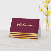 白とミニマル金ゴールドストライプ歓迎 カード (黄色い花)