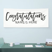 白とミニマル黒の手書きおめでとう 横断幕 (トレードショー)