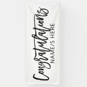 白とミニマル黒の手書きおめでとう 横断幕 (縦)