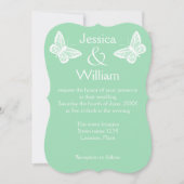 白とミントの緑の蝶結婚の 招待状 (正面)