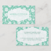 白とミントグリーンのフローラ華美ダマスク 名刺 (正面/裏面)