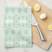 白とミントグリーンフローラキッチンタオル キッチンタオル (四つ折り)