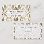 白とモダン金ゴールドのゼブラ印刷 名刺 (正面/裏面)