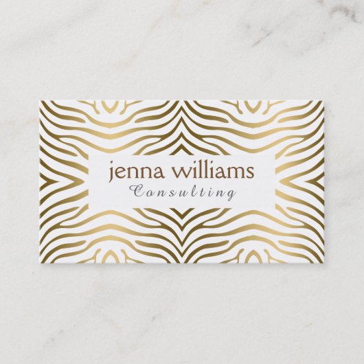 白とモダン金ゴールドのゼブラ印刷 名刺 (正面)