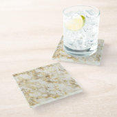 白とモダン金ゴールドの大理石のパターン ガラスコースター (アングル)