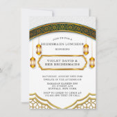 白とモダン金ゴールドイスラムの花嫁の昼食会 招待状 (正面)