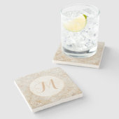 白とモダン金ゴールドモノグラム ストーンコースター (横)