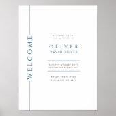 白とモダン青のバー（ユダヤ教の）バル・ミツバーウェルカムサイン ポスター (正面)