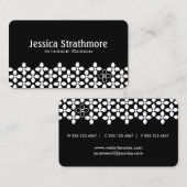 白とモダン黒の花パターン 名刺 (正面/裏面)