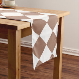 白とモチャムースのダイヤモンドパターン ロングテーブルランナー