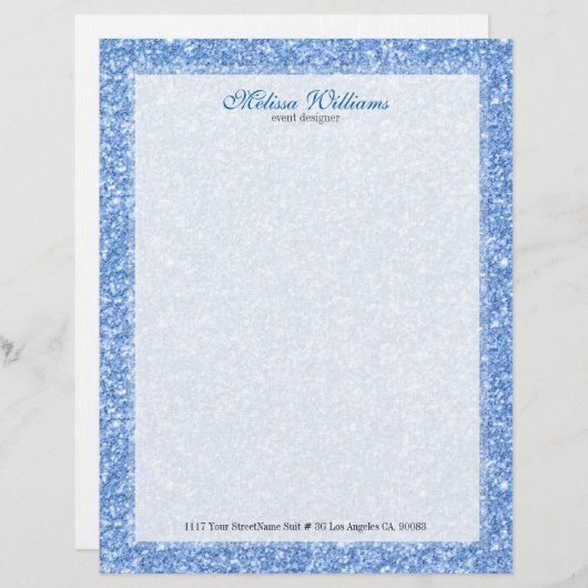 白とライトブルーのグリッターテクスチャ レターヘッド (正面/裏面)