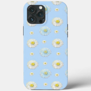 白とライトブルーのデイジーパターン iPhone 13 PRO MAXケース