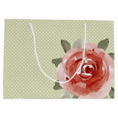 白とライムドットの上に赤いバラ LARGE ギフトバッグ (裏面)