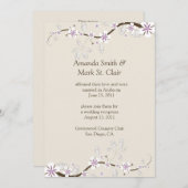 白とラベンダーの花 エクリュー ポスト結婚式後 招待状 (正面/裏面)