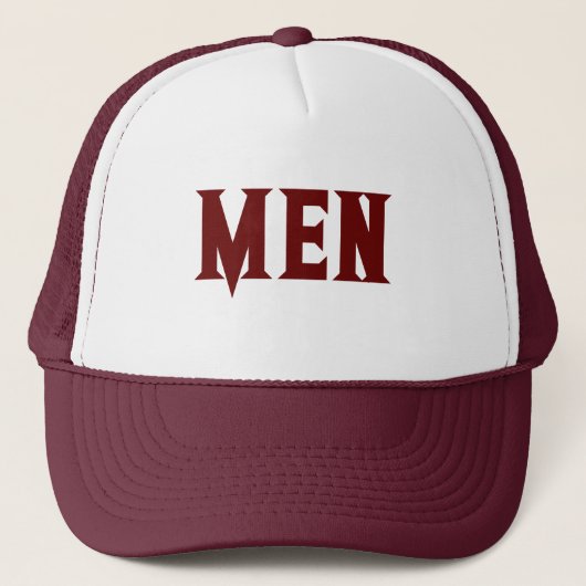 白とワインレッドのMEN BOY MENテキスト キャップ (正面)