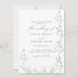 白と佐賀の緑のスクリプト結婚式招待状 招待状