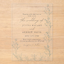 白と佐賀の緑のスクリプ結婚ト アクリル招待状