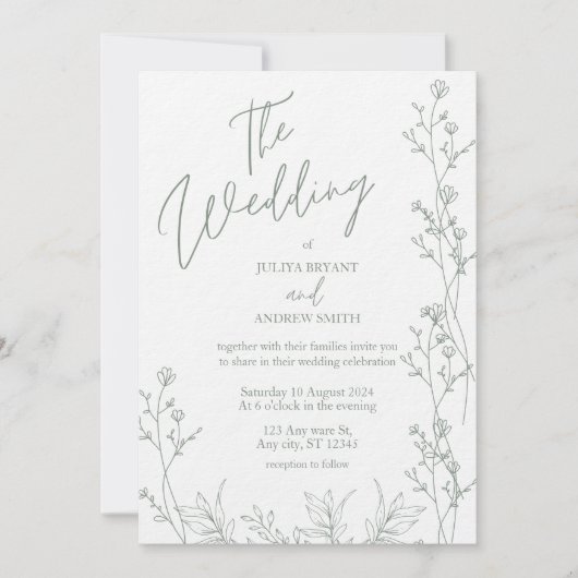 白と佐賀緑の厚い結婚式招待状 招待状 (正面)