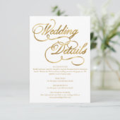 白と偽金箔カリグラフィーのフォーマルな結婚式 エンクロージャーカード (スタンド正面)