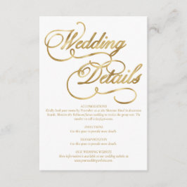 白と偽金箔カリグラフィーのフォーマルな結婚式 エンクロージャーカード