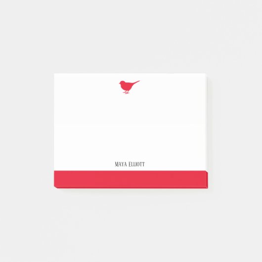 白と小さな赤の鳥と縁どの+名前 ポストイット (正面)