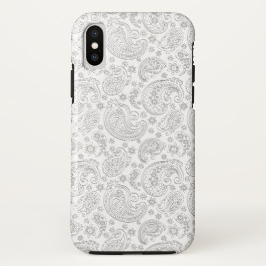 白と明るいグレーのフローラペイズリーパターン Case-Mate iPhoneケース (裏面)