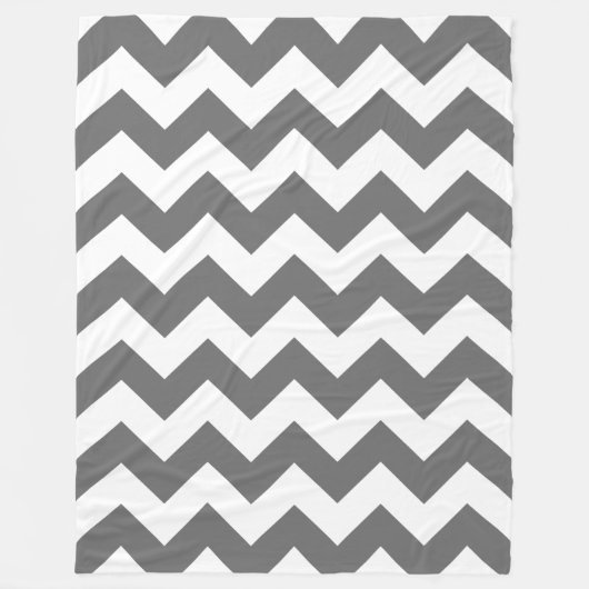 白と木炭のグレーシェブロン フリースブランケット (正面)