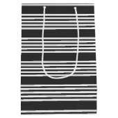 白と木炭の5つのストライプパターン ミディアムペーパーバッグ (裏面)