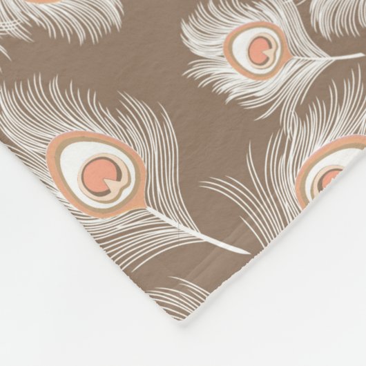 白と桃の孔雀の羽のトゥーペタン フリースブランケット (角)