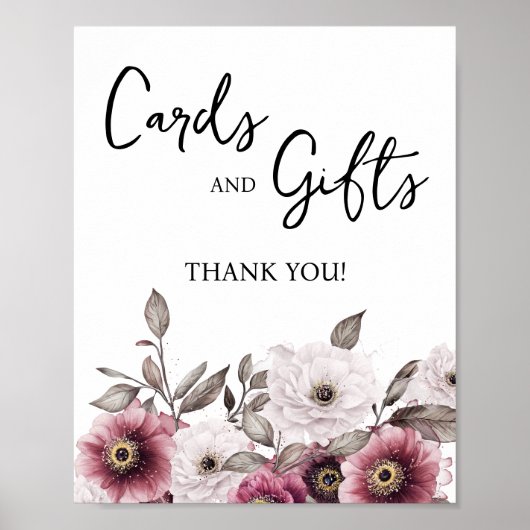 白と梅のフローラカードとギフト赤ちゃんシャワー ポスター (正面)