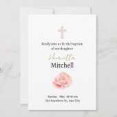 白と水の色のバラ繊細なバプテスマ 招待状 (正面)