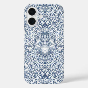白と海軍のカニと海草 iPhone 16ケース