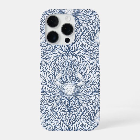 白と海軍のカニと海草 iPhoneケース (裏面)