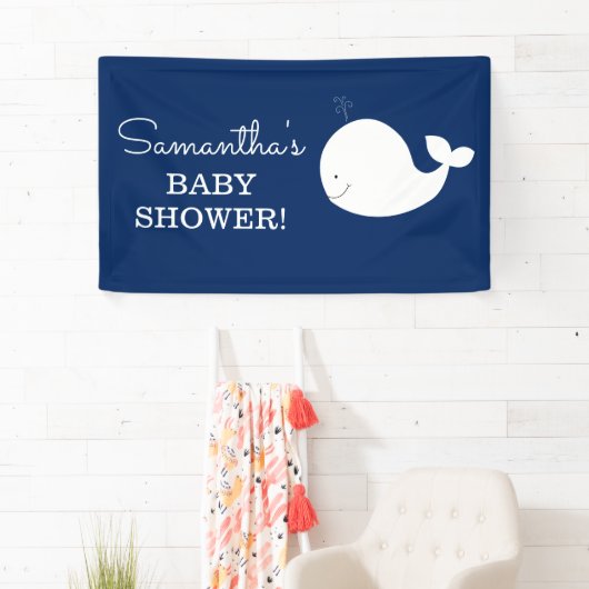 白と海軍のホエールバナー | 2行の文字 横断幕 (インサイチュ)