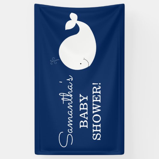 白と海軍のホエールバナー | 2行の文字 横断幕 (縦)