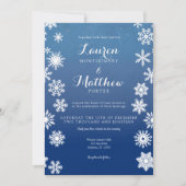 白と海軍の冬の雪の結婚片 招待状 (正面)