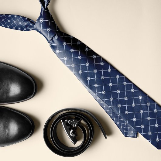 白と海軍の船航海の車のダイヤモンドパターン ネクタイ