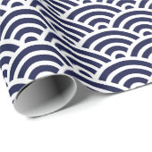 白と海軍の西日本の海葉柄 ラッピングペーパー (ロールコーナー)