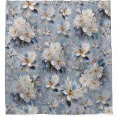 白と淡青のシルキーの花が繰り返す シャワーカーテン (正面)