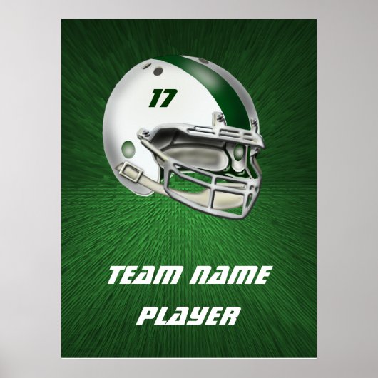 白と濃い緑のサッカーヘルメット ポスター (正面)