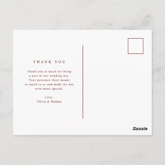 白と濃い赤の文字 |写真結婚に感謝 ポストカード