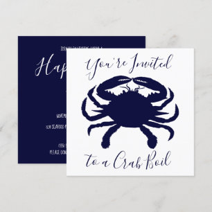 白と濃い青のカニの沸騰誕生日 招待状