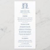 白と濃い青の冠の紋章モノグラム結婚の メニュー (裏面)