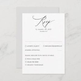 白と灰色のウェデモダンィングRSVPカーミニマルド 出欠カード