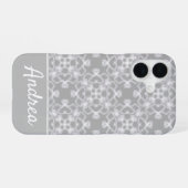 白と灰色のオリジナルパターン iPhone 16ケース (裏面横)