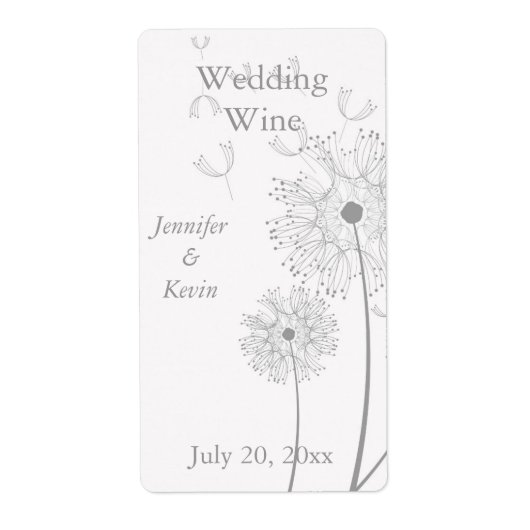 白と灰色のタンデリオ結婚のミニワインラベル ラベル (正面)