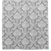 白と灰色のダマスクパターン{色を選択} シャワーカーテン (正面)