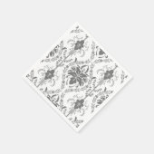 白と灰色のダマスク透かし模様 スタンダードカクテルナプキン (角)
