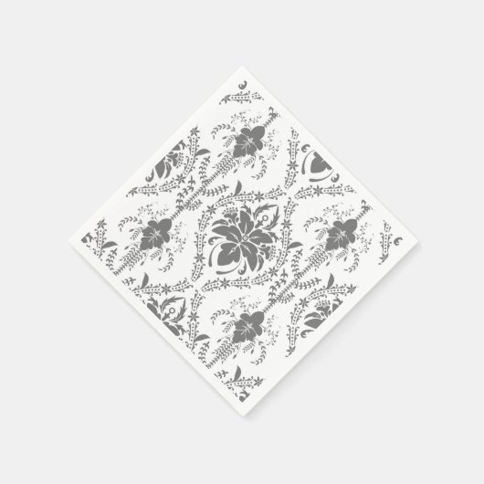 白と灰色のダマスク透かし模様 スタンダードカクテルナプキン (角)